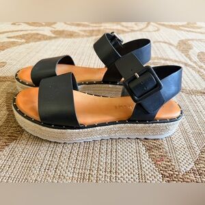 GIANNI BINI Black Platform Espadrille Sandals with Buckle, size 9 EXCELLENT!